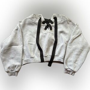 Iris Grey Crop Top Sweater - Comfy & Stylish, Wearable Front or Back